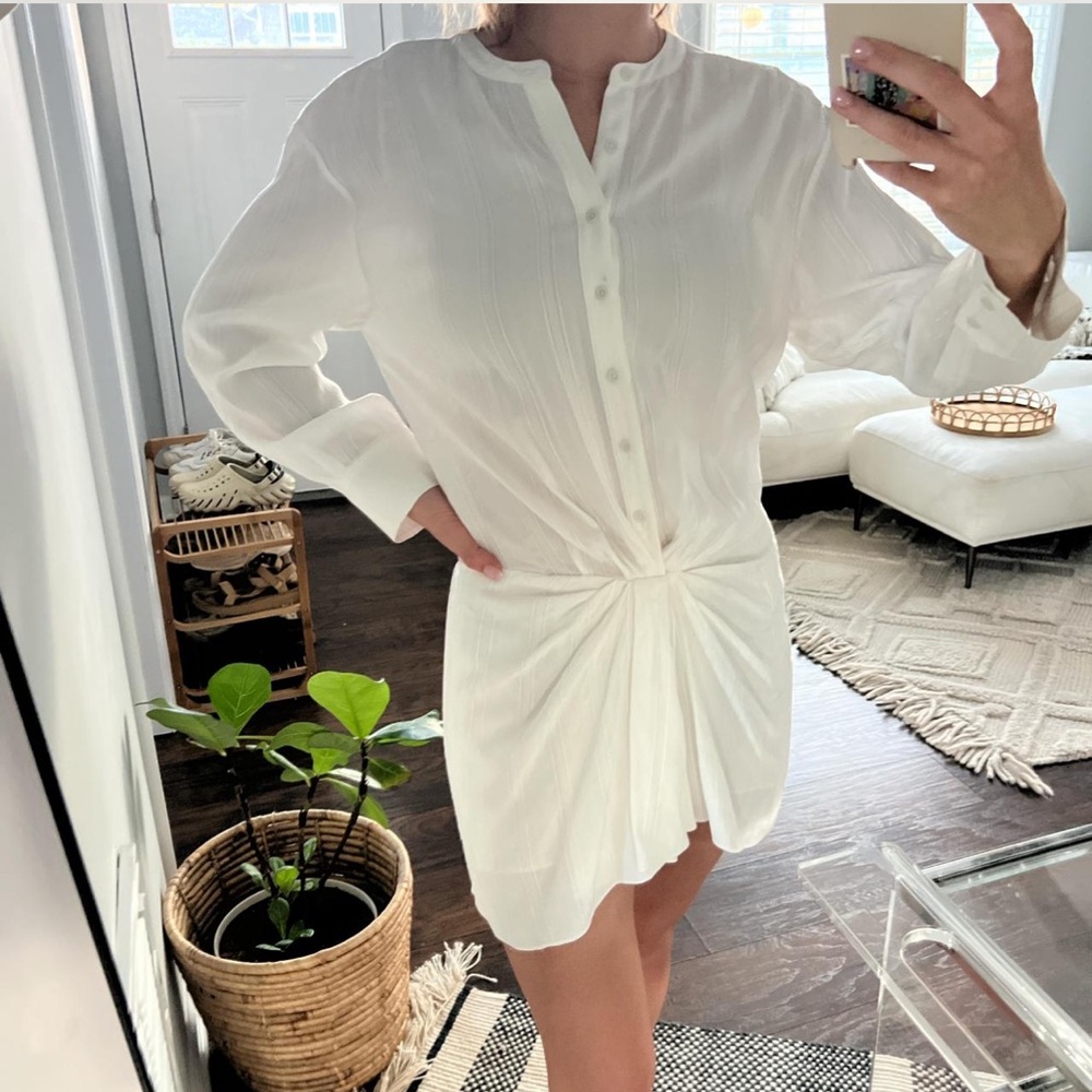 Joie Gathered White Button-Up Shirt Dress